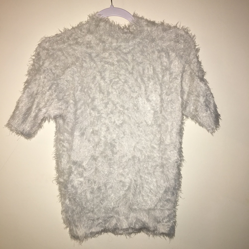 Fuzzy mock neck cute short sleeve shirt